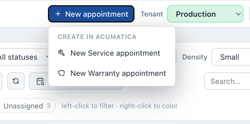 The New appointment menu